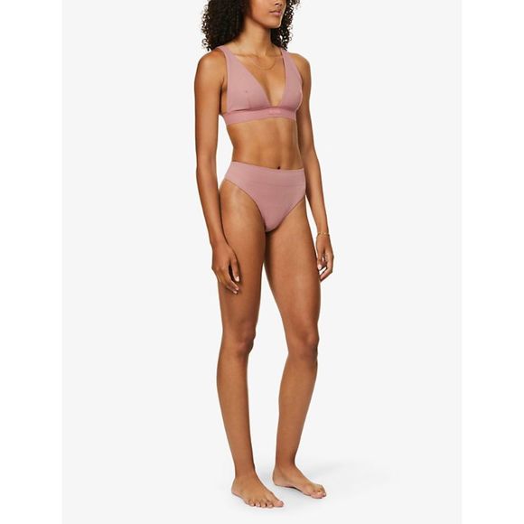 Skims Rose Clay Plunge Brand-Embroidered Stretch-Cotton Bra Medium (no tags) - Picture 3 of 8